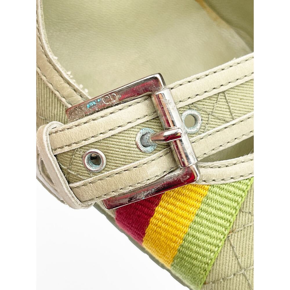Christian Dior Vintage Green Cannage Rasta Pointed Toe Buckle Pumps Heels EU 37 - Picture 7 of 14